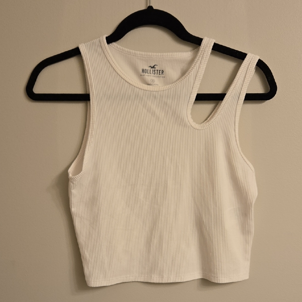 Hollister Cream Ribbed Crop Tank Top